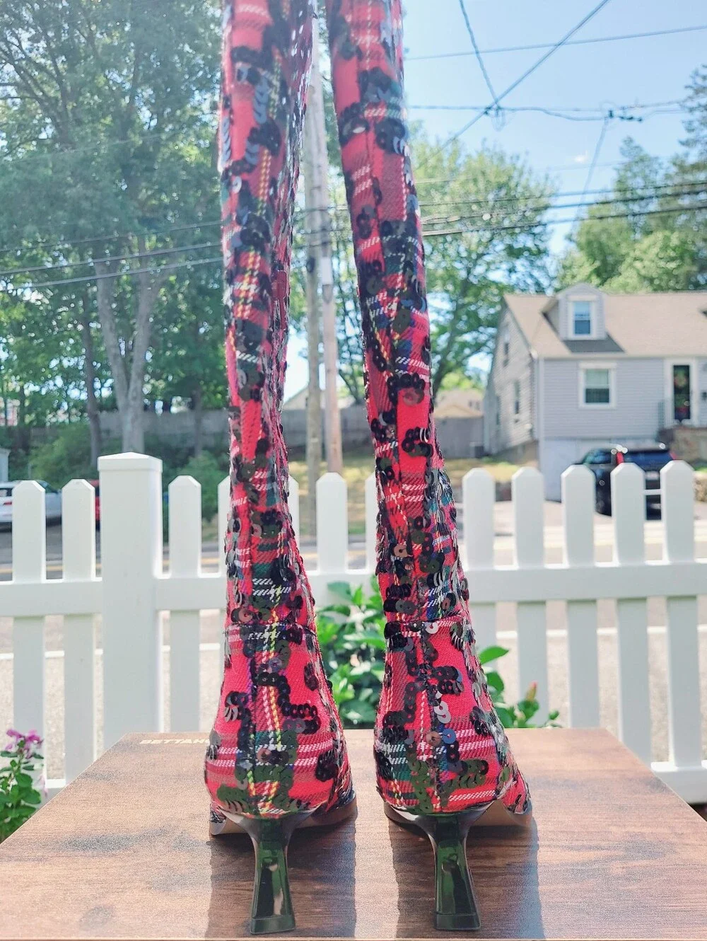Betsey Johnson Pamella Red & Black Plaid Mid Calf Heeled Boots Womens Size 6 NWT